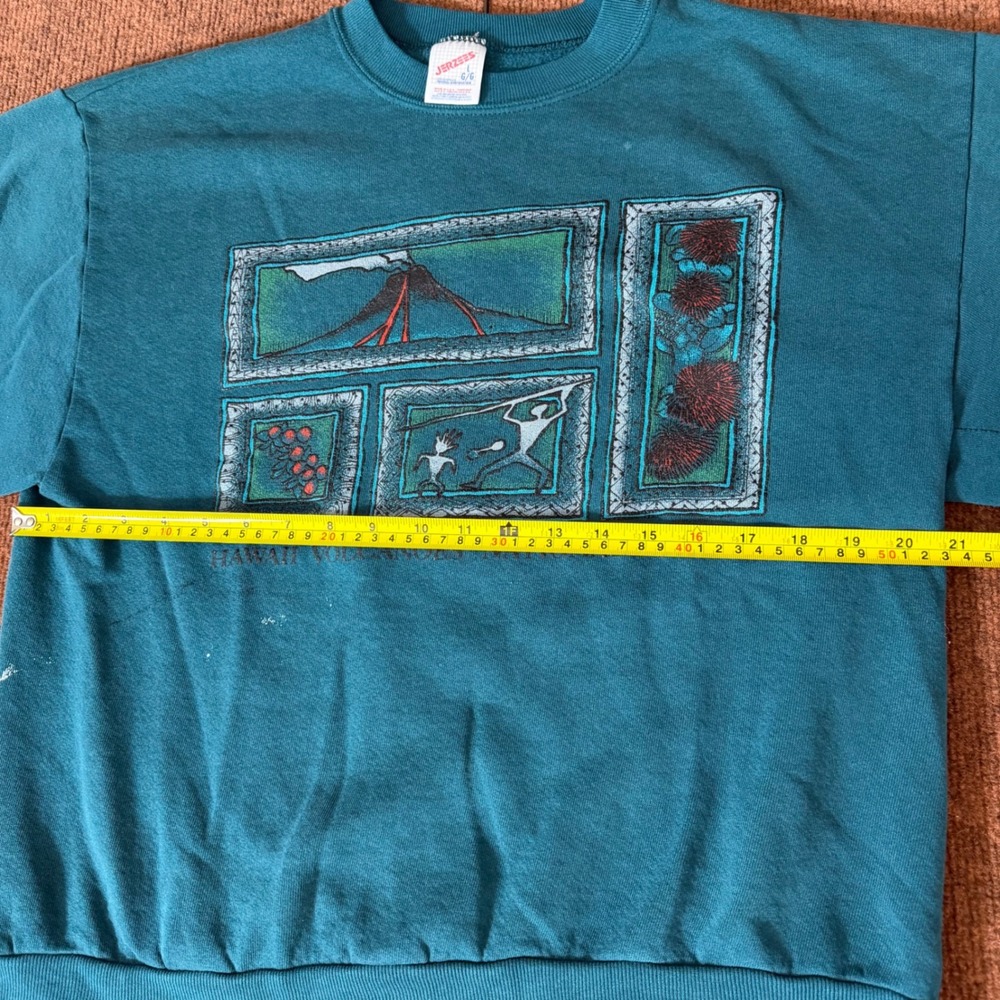 Vintage Jerzees Hawaii Volcanoes National Park Sweatshirt Teal Mens Large USA C+ - Picture 7 of 10